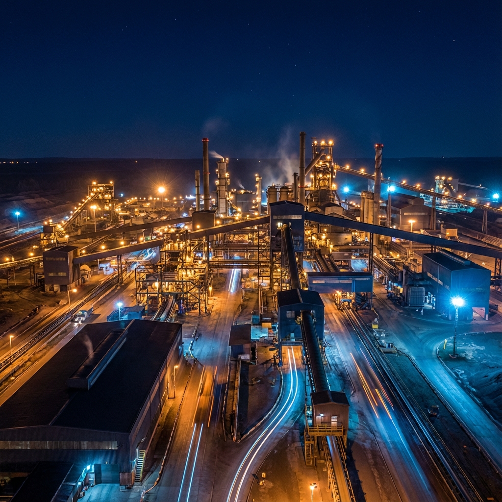Industrial Mining Plant at Night
